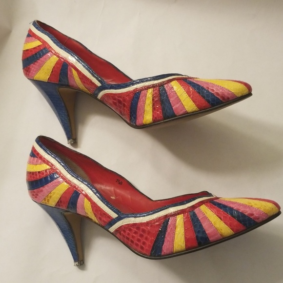 JASMIN SNAKESKIN MULTI COLOR HEEL SHOES 7.5 - Picture 2 of 8